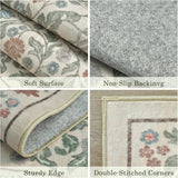 Floral Indoor Entrance 3x5 Area Rug, Washable Vintage Boho Entryway Rugs, Low Pile Non Slip Soft Car