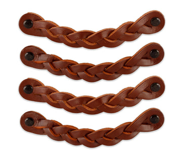 Leather Drawer Pulls - Braided - Cognac - 4 pcs - 6-1/2 x 1 '' - Leather Handle - Leather Dresser Pulls - Cabinet