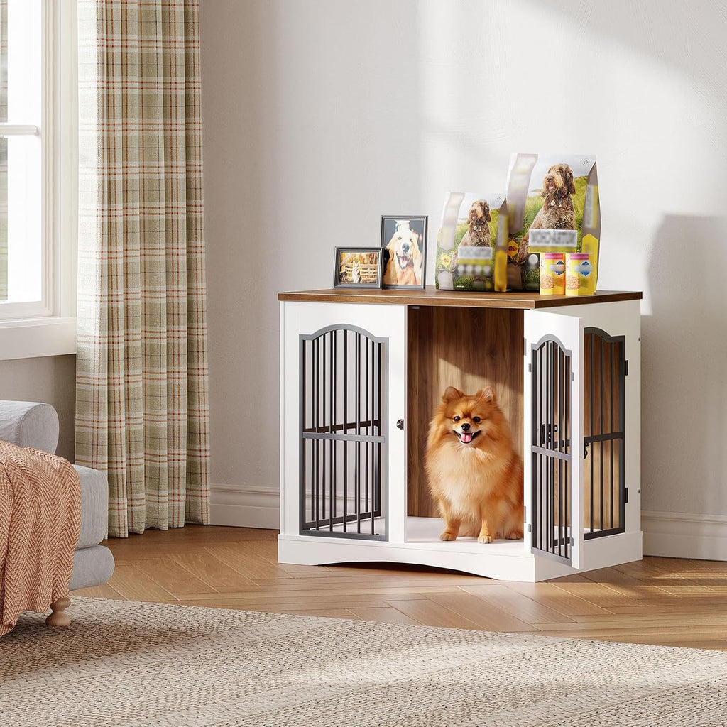 26.8" Wooden Dog Crate Furniture, Heavy Duty Dog Crate Indoor with 3 Doors, Dog Cage for Small/Medium Dogs