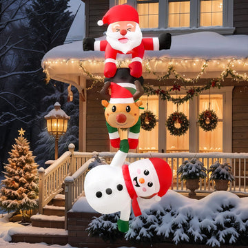 8FT Christmas Inflatables Outdoor, Hanging Santa with Reindeer Roof Decor