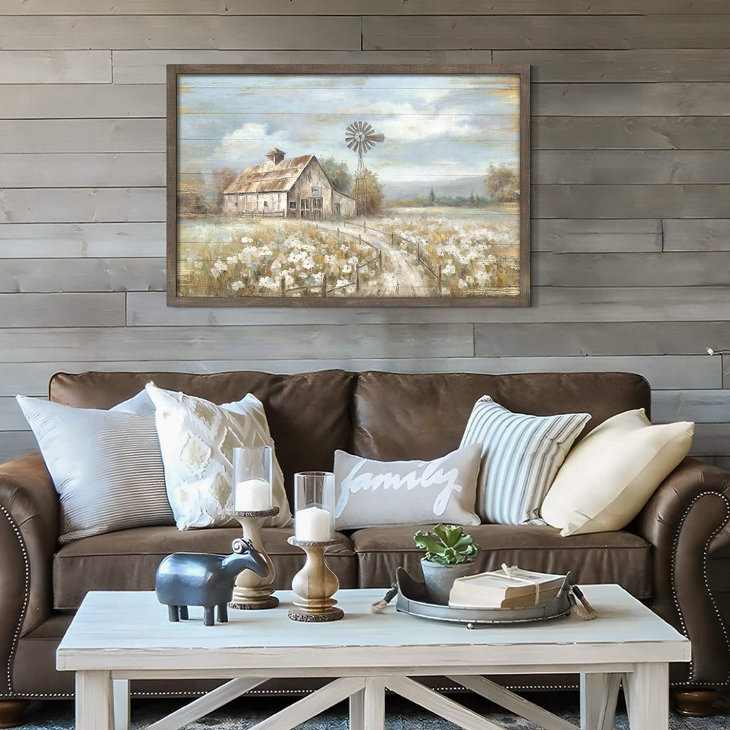 Country Barn Wall Art, Rustic Windmill Picture, 45x30