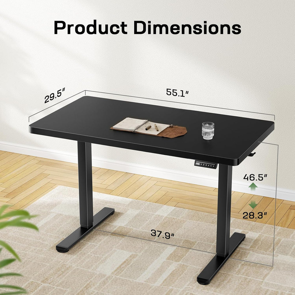 55 x 30 Electric Standing Desk with One-Piece Desktop, Sit Stand Desk with Thickened Tabletop, Height Adjustable