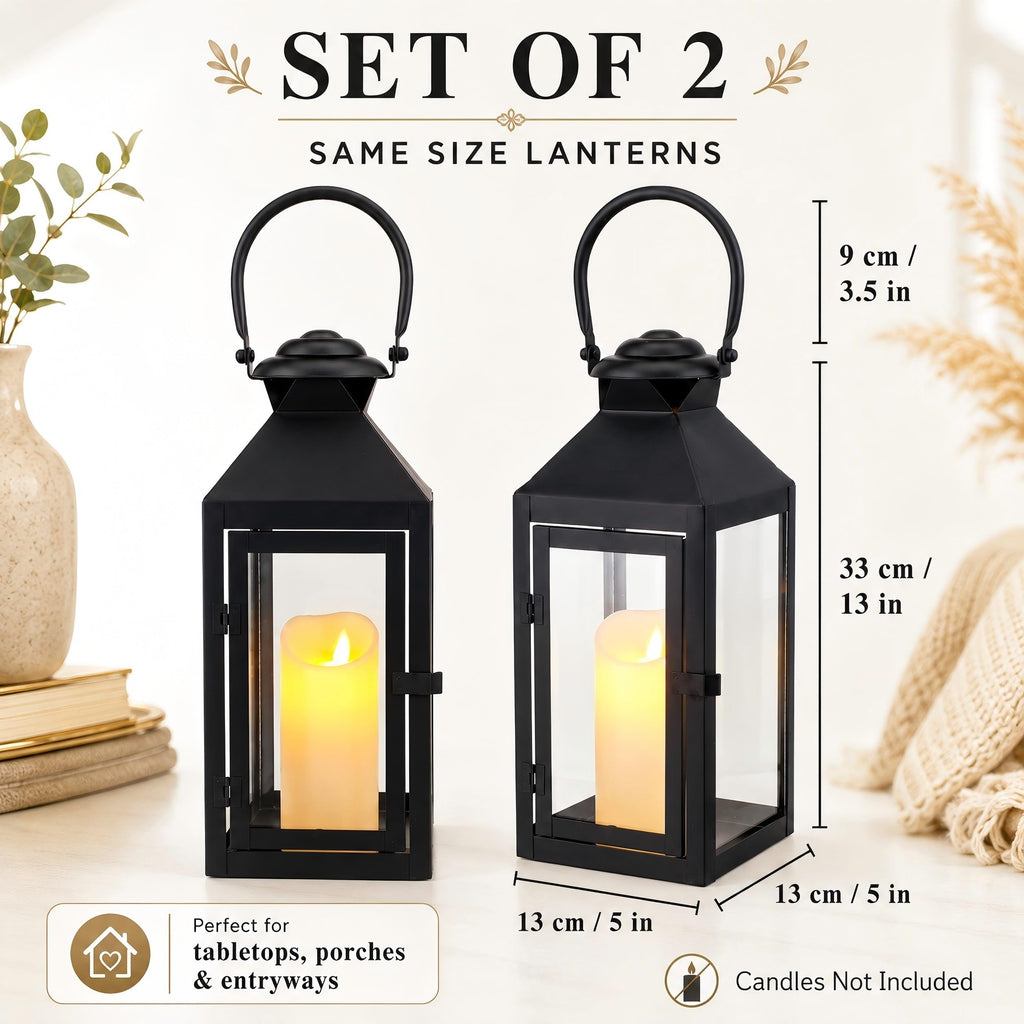 Set of 2 Farmhouse Decorative Lanterns 13" H Hurricane Candle Lanterns Rustic Lanterns Centerpieces Garden Front