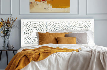 Solid Wood Sturdy Queen Headboard - Rustic Whitewash