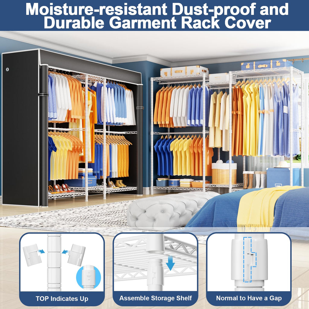 E12C Pro Heavy Duty Closet Organizer System, Freestanding Clothing Racks for Hanging Clothes, Adjustable Garment Rack