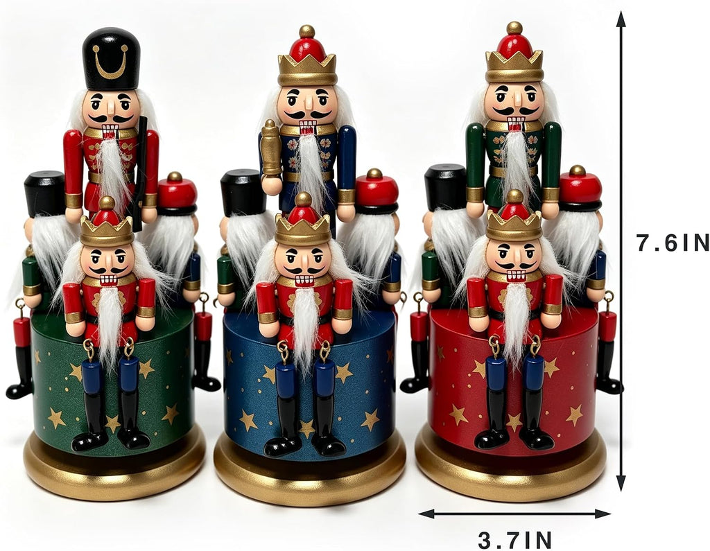 3pcs 7.6inch Christmas Nutcracker Ornaments Wooden Nutcrackers Music Box for Christmas(Small Set)