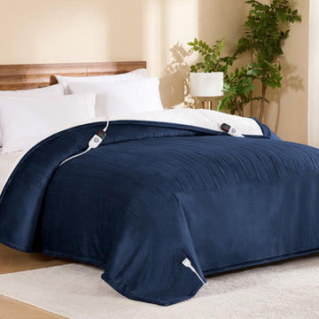 Electric Blanket Queen, Heated Blanket with Dual Control, Navy