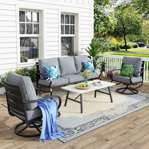 MFSTUDIO 4 Pieces Patio Conversation Sets(5 Seat),Outdoor Metal Furniture Sofas with 1 Loveseat(3 Seat)