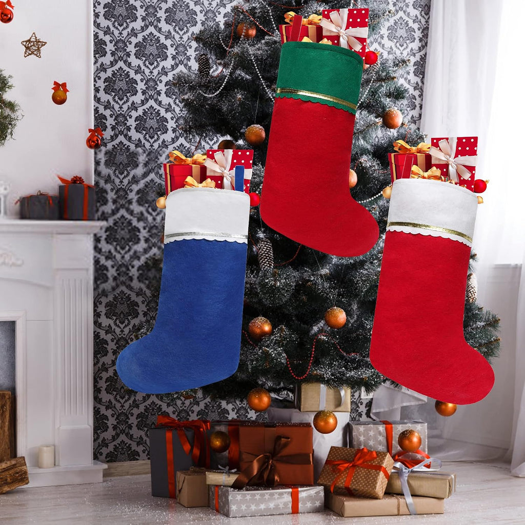 Felt Christmas Stockings, 19 Inches Red and White Christmas Stockings Hanging Ornaments, White Cuff with Gold - Set of 24