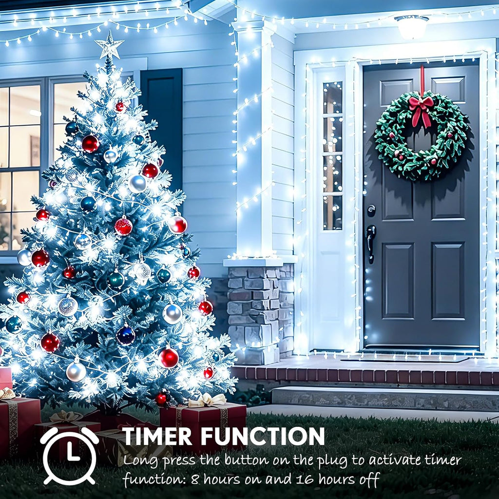 200 FT 500 LED Christmas Lights Outdoor Decorations Super Long Fairy Lights Waterproof 8 Modes Timer Clear Wire