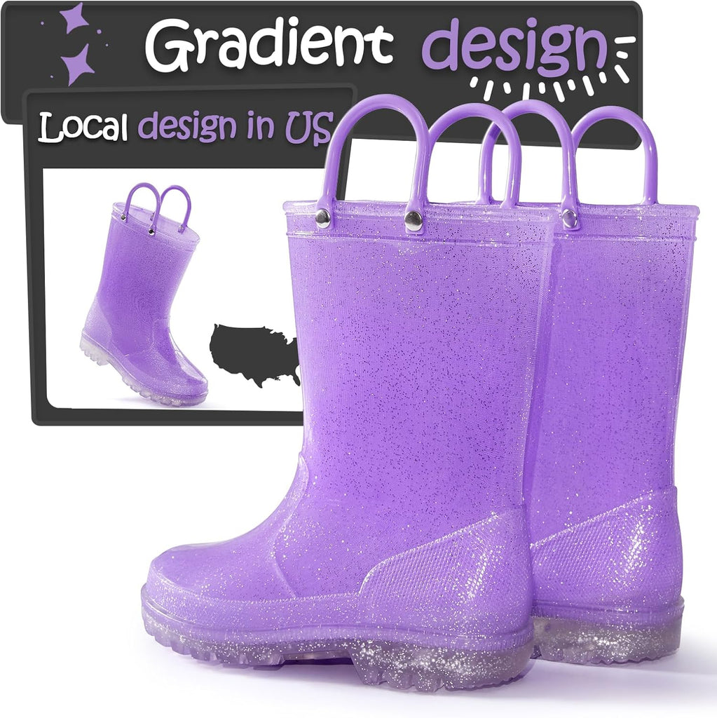 Girls Rain Boots,Kids Waterproof Boots with Easy-on Handles