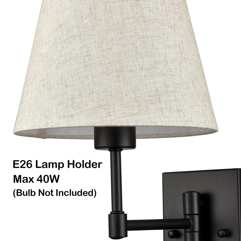 Swing Arm Wall Sconces Set of Two Modern Black Sconce Light Plug in Wall Sconce with Shade, Black Swing Arm Wall Lamp