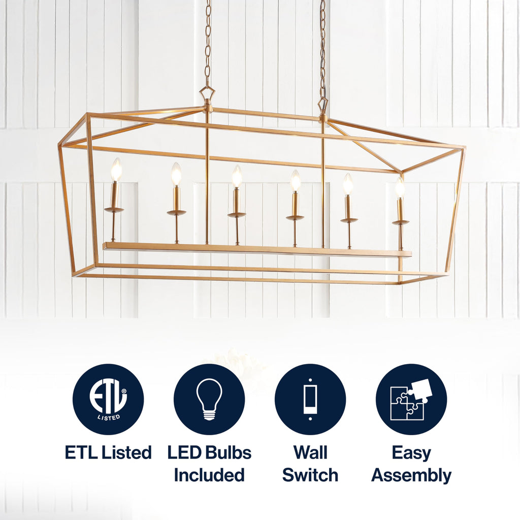Pagoda 6-Light Pendant 49" Cage, Antique Gold