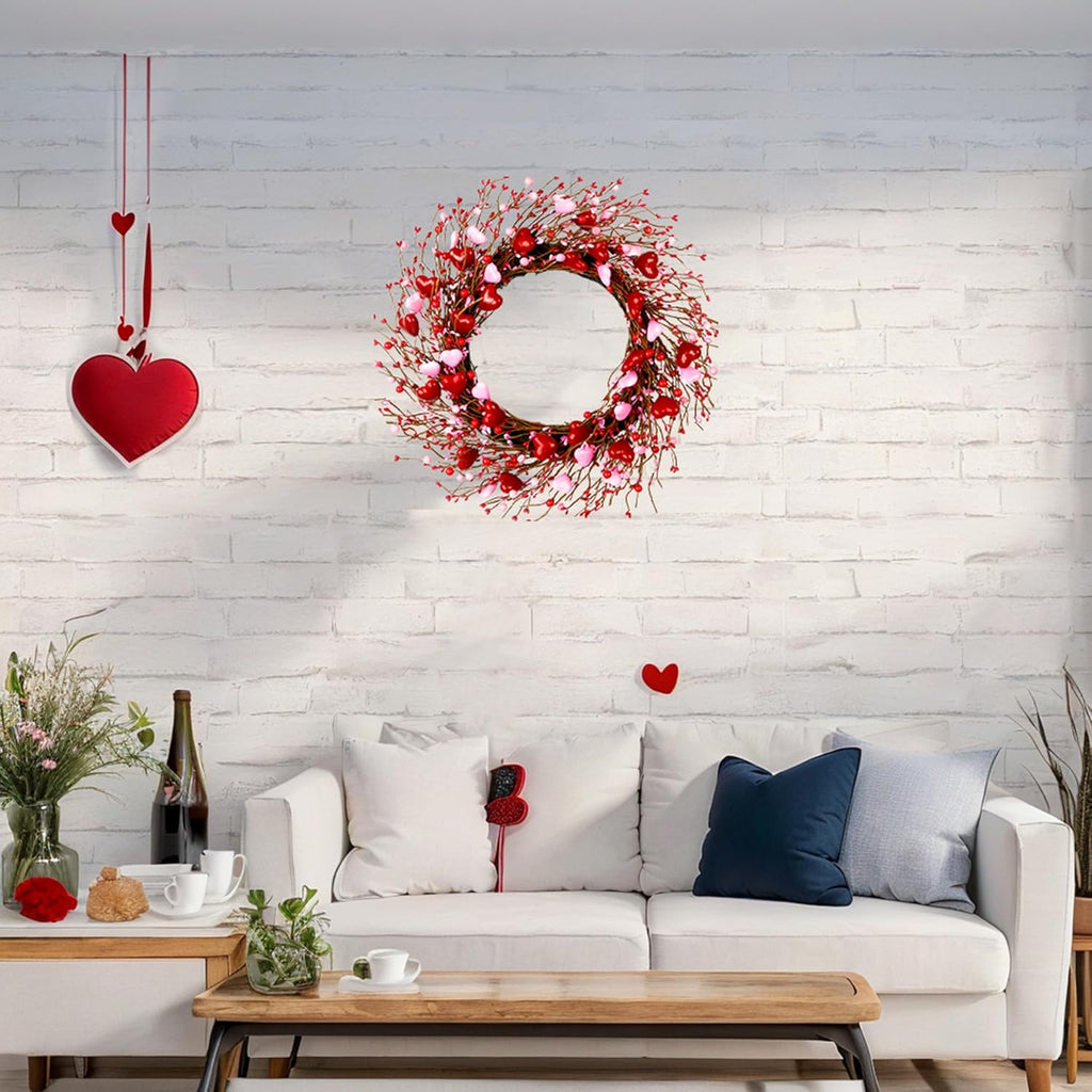 Valentine's Day Wreath 20 Inches Valentines Day Wreaths for Front Door Not Easy to Fall Off The Red Heart Shaped