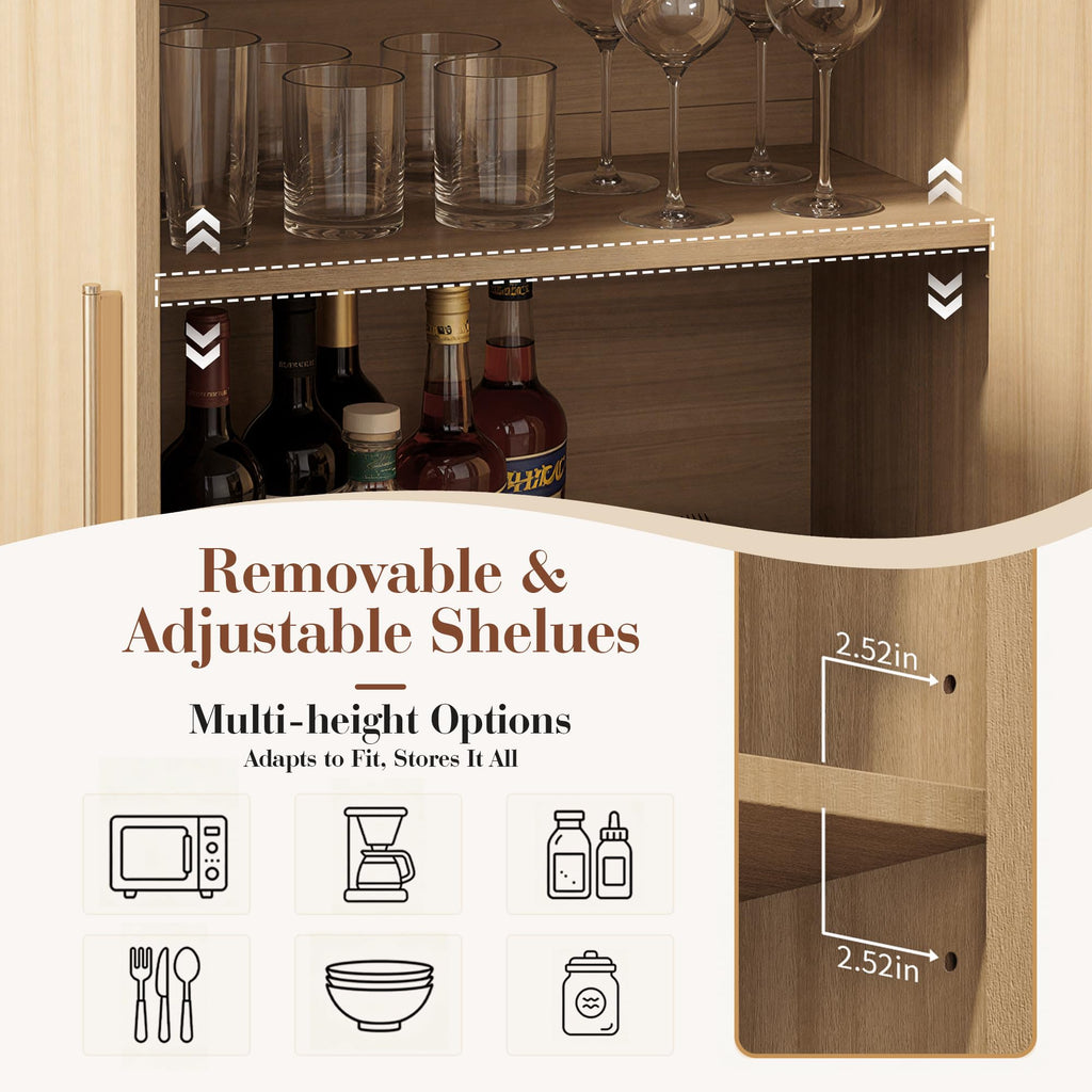 33.43" Modern Buffet Cabinet with Storage, Curved 2-Door Sideboard