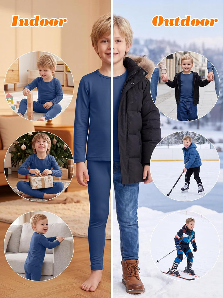 3 Set Fleece Lined Toddler Boys Thermal Underwear Set Long Johns Kids Warm Winter Base Layer Top Bottom