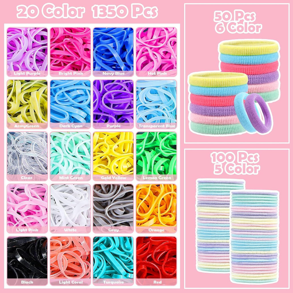 Hair Accessories for Girl, 1543 Pcs Elastic Hair Rubber Bands Set 20 Colors Elastic Hair Ties with Organizer Box