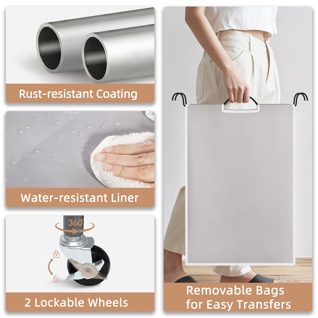 4 Section Laundry Sorter, Laundry Hamper with Wheels, Gray