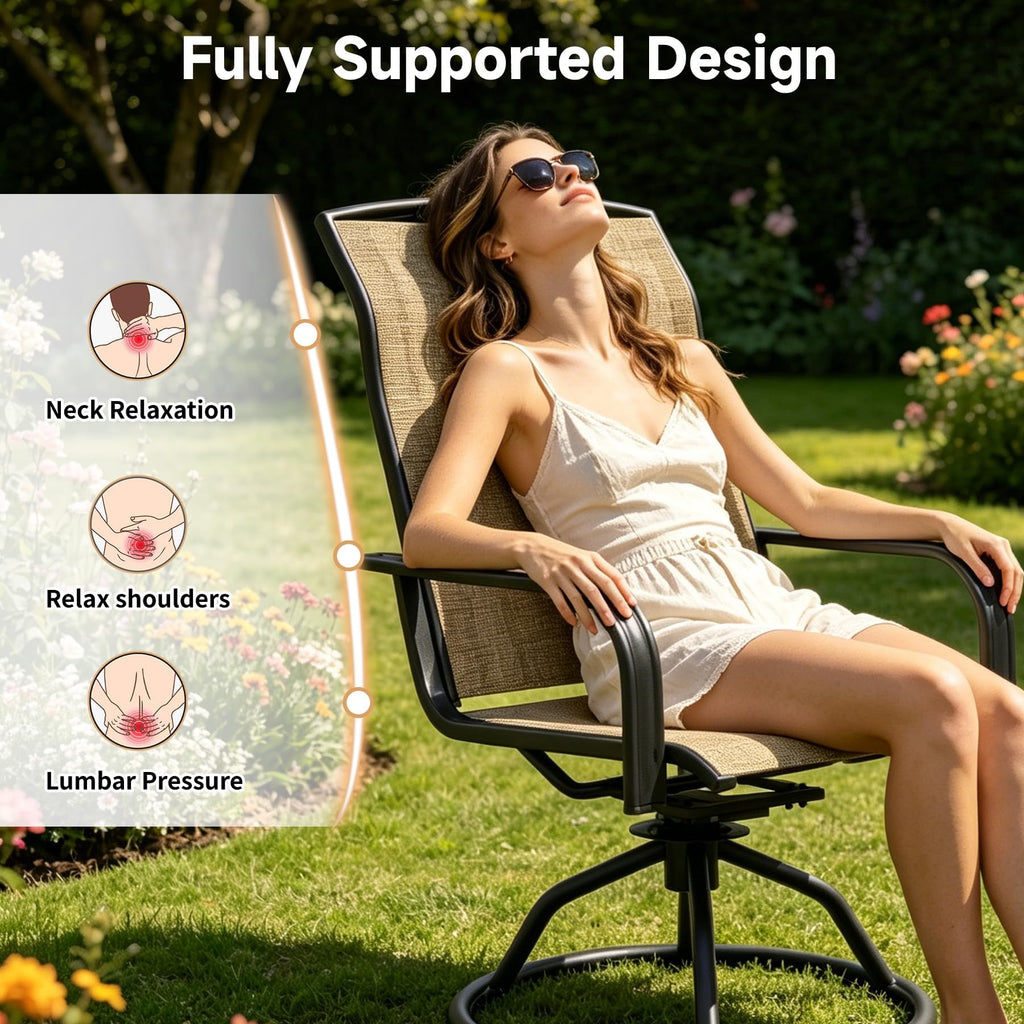 Swivel Patio Chairs Set of 4 Brown Outdoor Rocking Dining Armchairs
