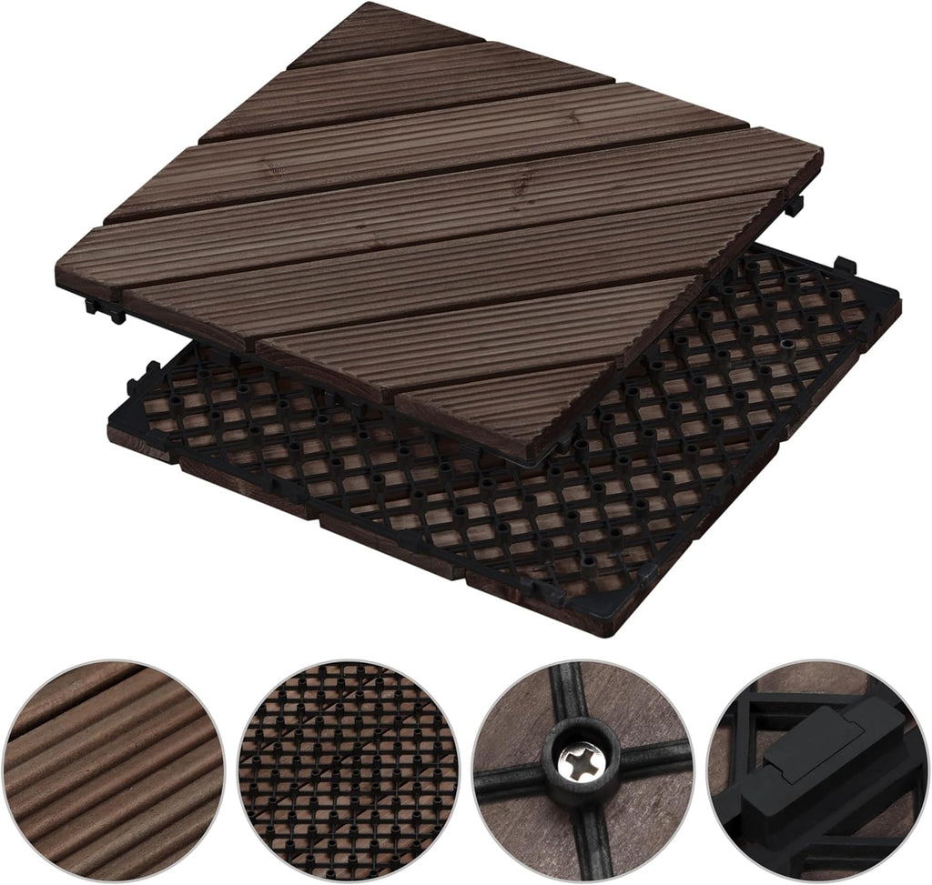 27PCS Wooden Flooring Patio Deck Tiles Interlocking Tiles Patio Solid Wood and Plastic Indoor&Outdoor 12 x 12in