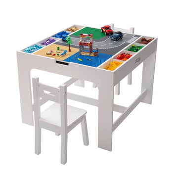 Bricks Kids 2 in 1 Play Table and 2 Chair Set with Storage, Compatible with Lego and Duplo Bricks, Activity Table