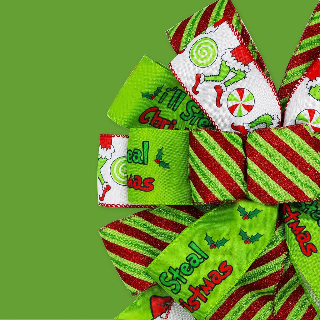 Large Christmas Tree Topper Bow 52x13 Inch, Pre-Tied Wired Wreath Ribbon