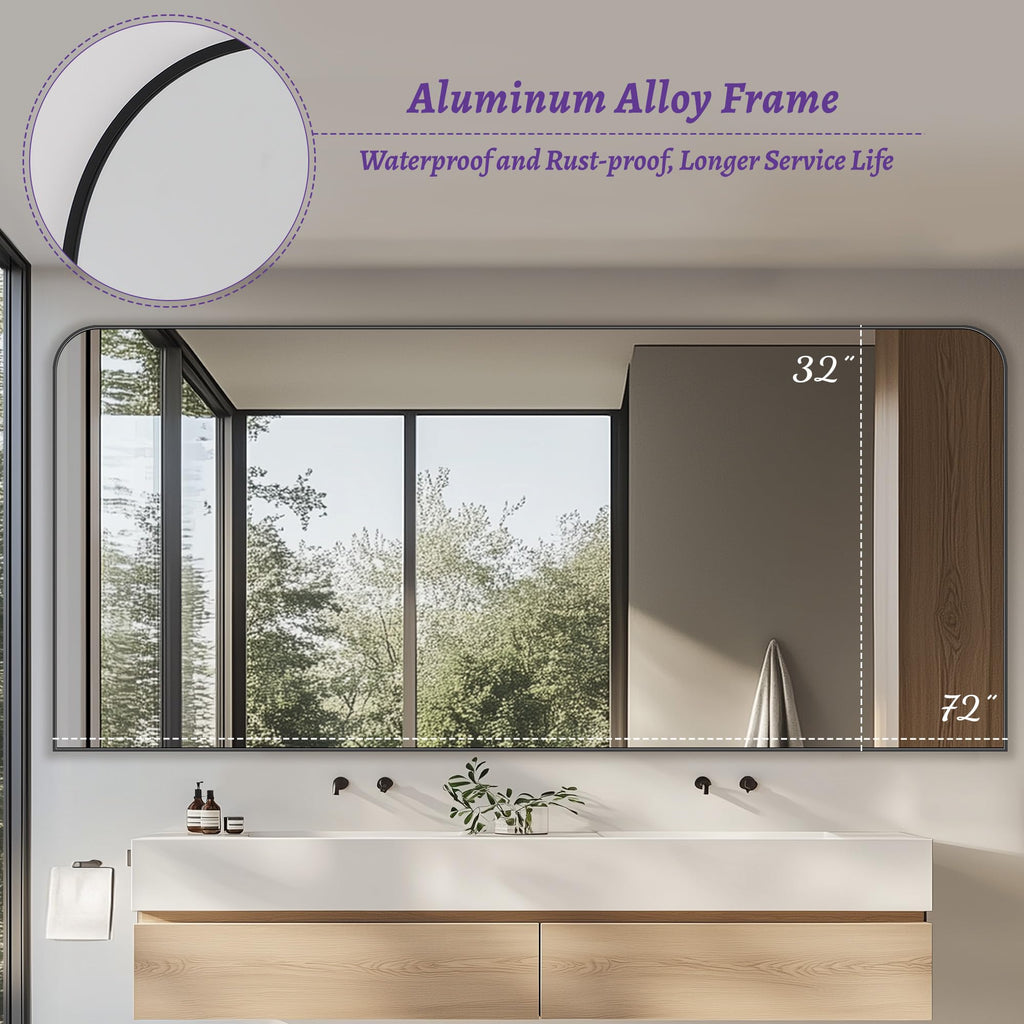 Bathroom Mirror, Wall Mirrors, Black Metal Framed Wall-Mounted Mirrors, Bathroom Vanity Mirror for Over Sink, Living