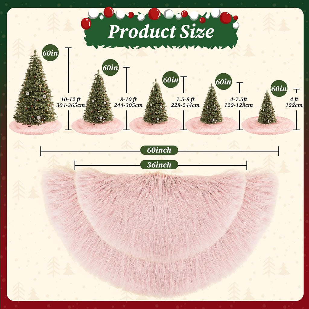 60 Inch Pink Faux Fur Christmas Tree Skirt Plush Xmas Tree Base Cover
