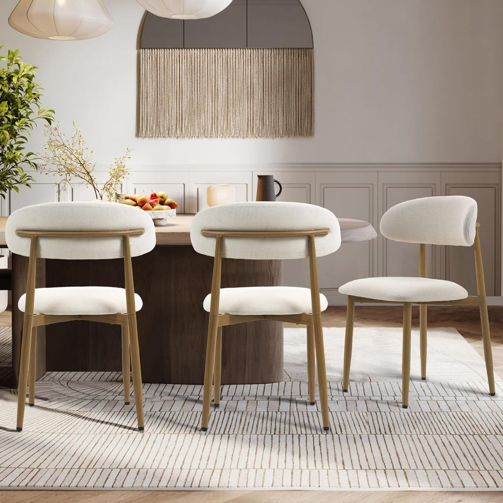 UVV Dining Chairs Set of 2, Metal Kitchen Chairs with Modern Fabric Upholstered for Dining Room, Beige
