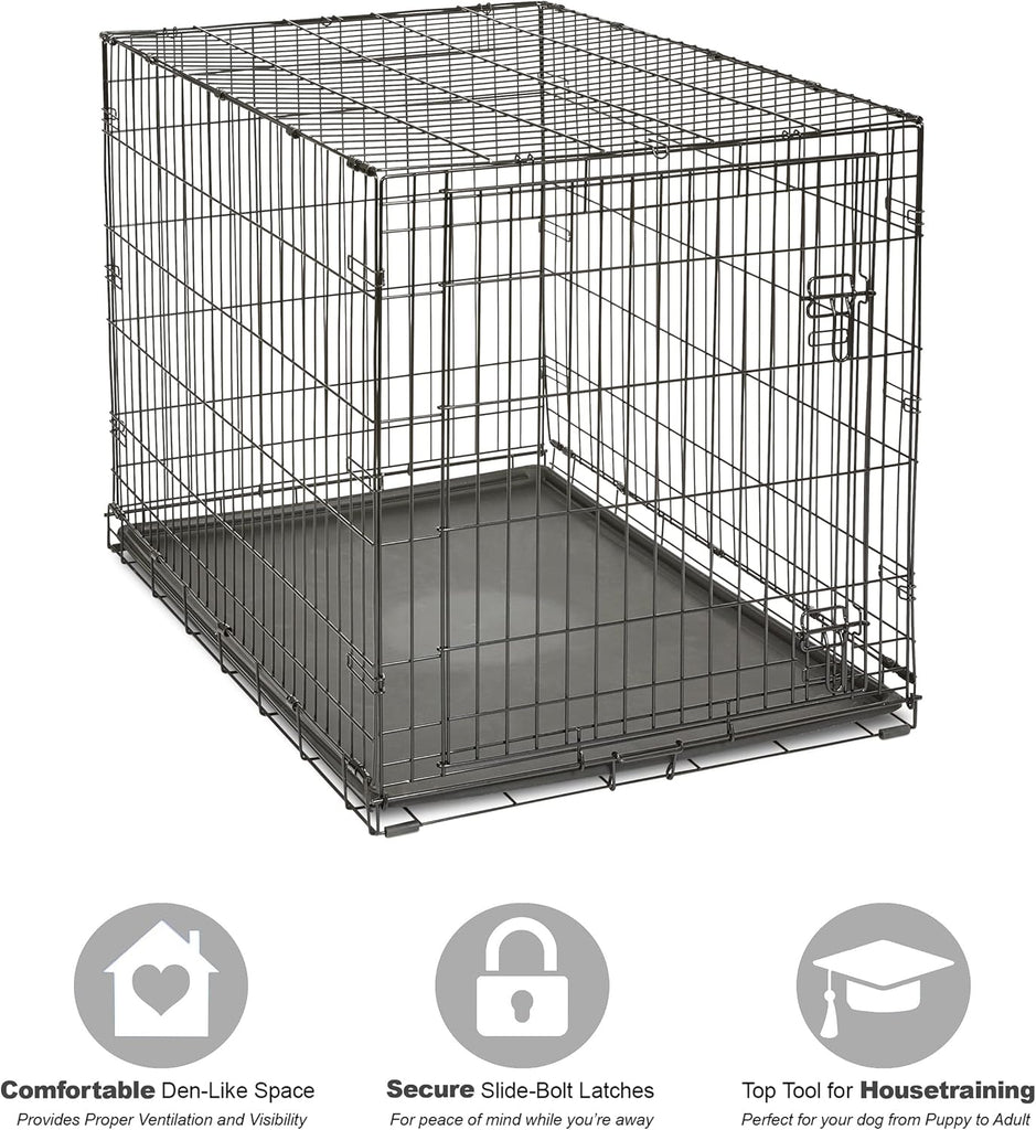 42-Inch New World Crate for Large Breeds, 71-90 lbs, Single Door Folding Dog Crate, Leak-Proof Tray & Secure Latch