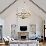 Gold Chandelier 24 Light Large Chandelier for High Ceilings, Farmhouse Wagon Wheel 39in 3-Tier for Dining Room, Hallway, Living Room, Foyer A109-B0CN9DTSHK