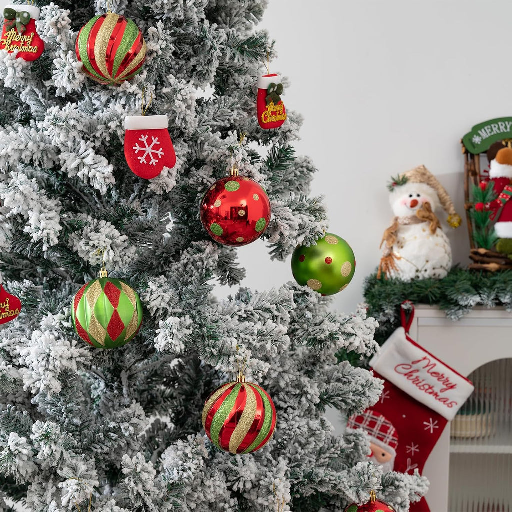 4 Inch Large Christmas Ball Ornaments, 12PCS Shatterproof Red, Green, Gold Christmas Ornaments - Classic Polka Dot