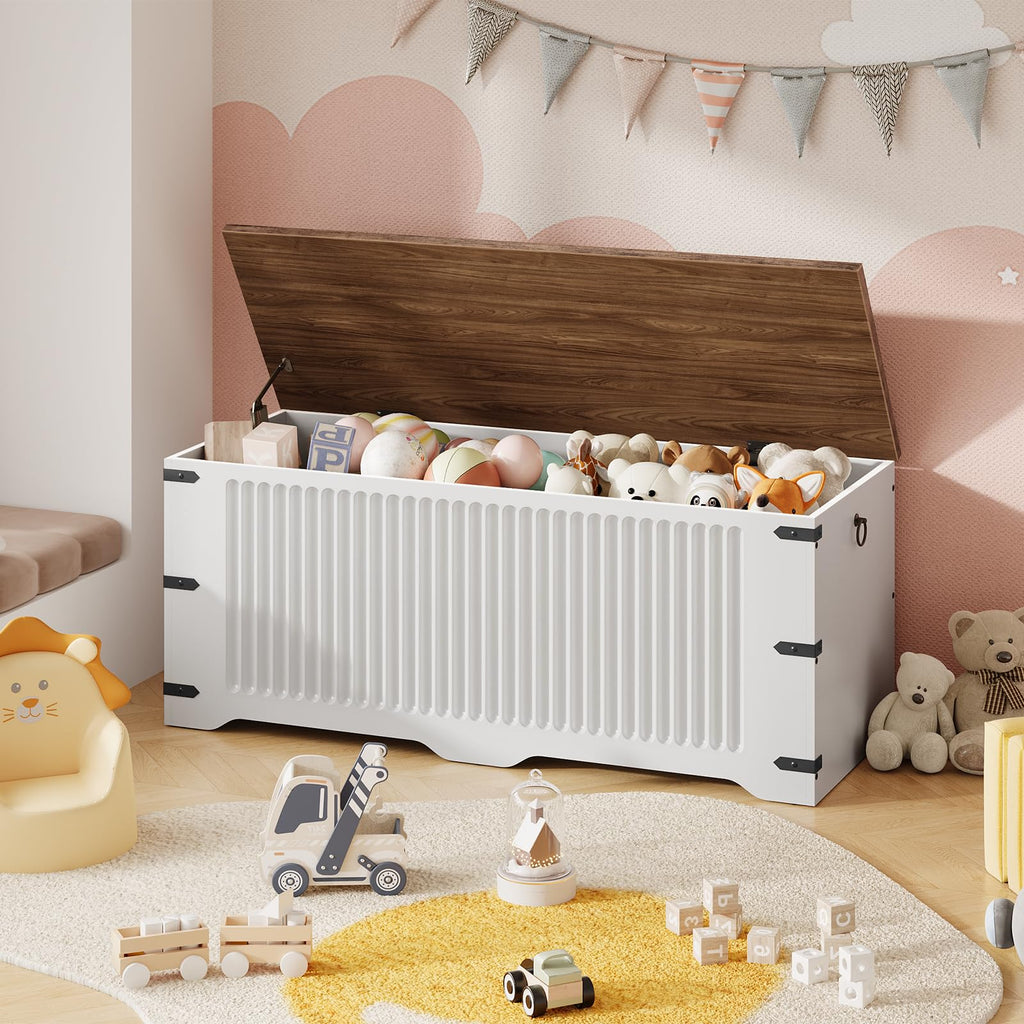 Storage Bench, Toy Box Organizer, Toy Chest with Safety Hinge, Farmhouse Style Storage Chest, 39.3 x 15.7 x 17.7
