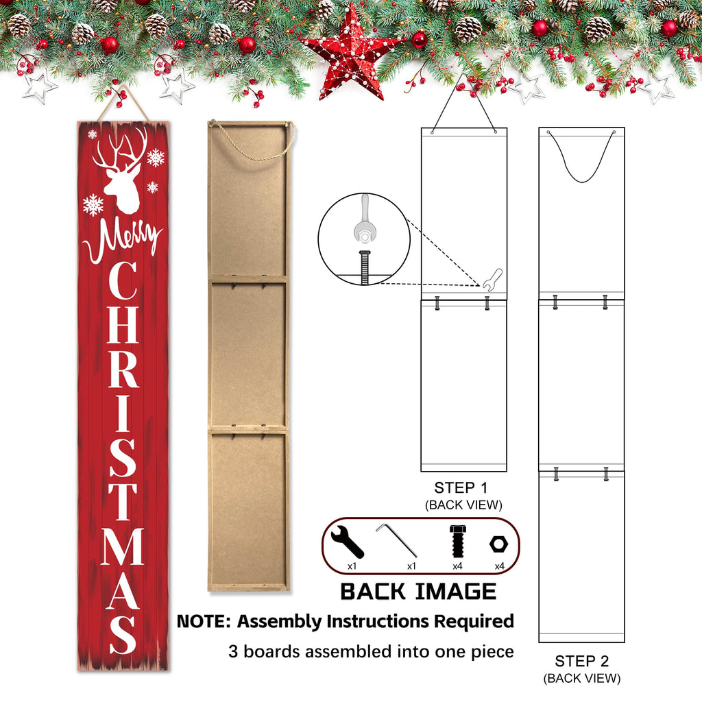 Merry Christmas Welcome Sign for Front Porch Standing, Snowflake Elk Wooden Porch Sign for Xmas Front Door
