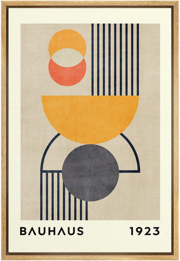 Framed Canvas Print Wall Art Bauhaus Orange Geometric Polygon Landscape Abstract Shapes Illustrations Fine Art