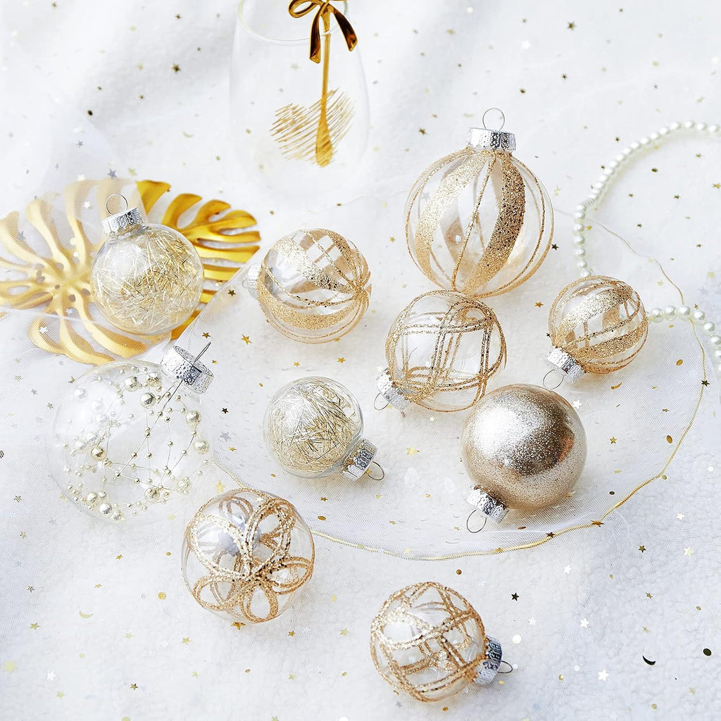 Clear Christmas Ball Ornaments,24ct Shatterproof Plastic Decorative Christmas Ornaments Hanging Xmas Tree Baubles Set