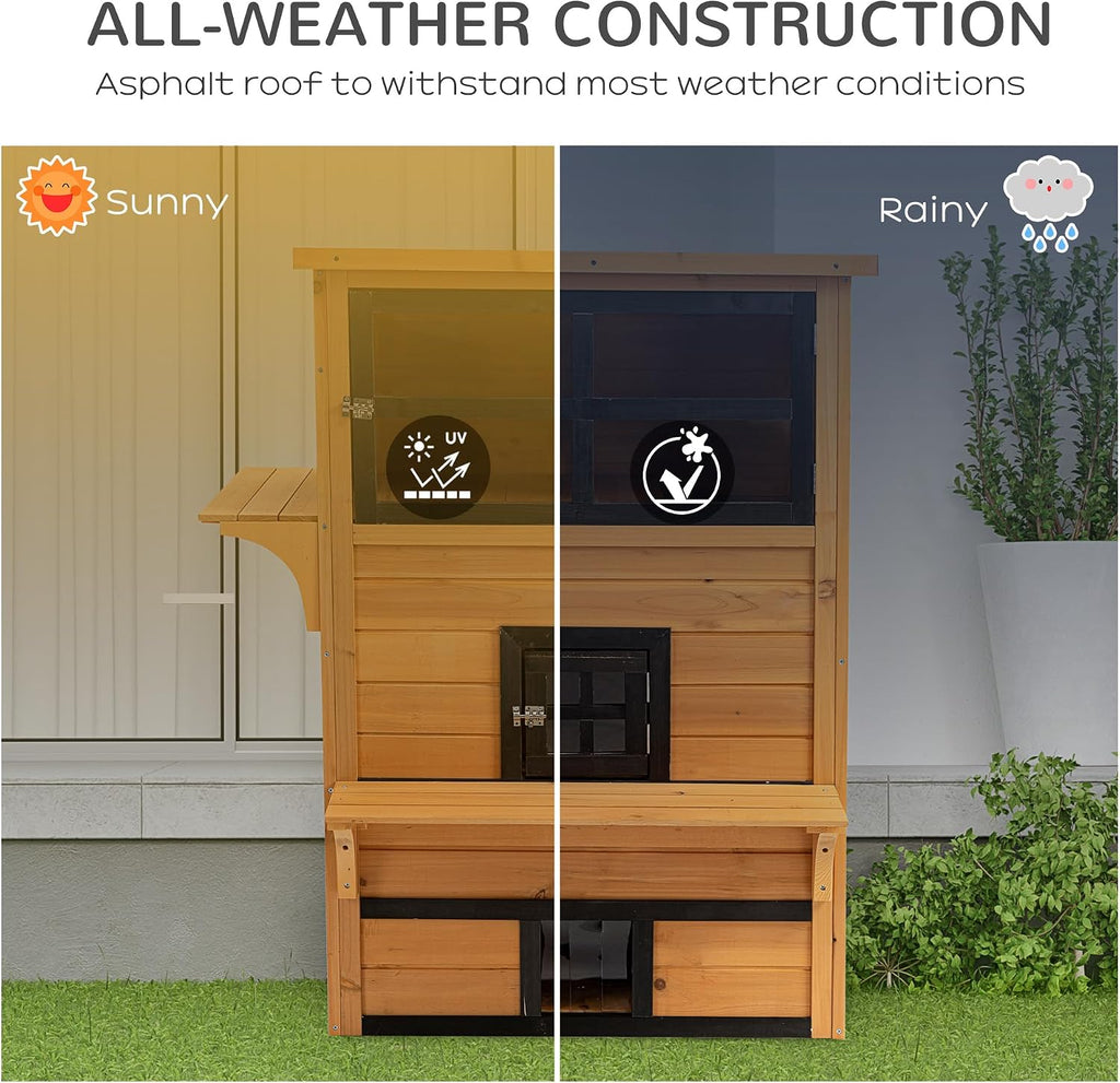 3-Story Cat House Outdoor Cat Condo with Asphalt Roof Yellow