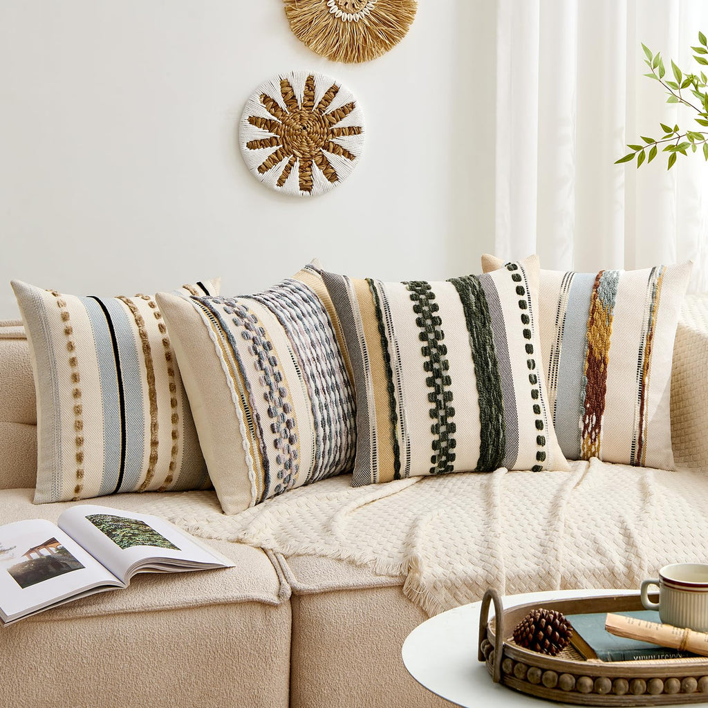 Boho Decorative Pillow Covers Gray Blue Stripe 18x18 Inch Pack of 1