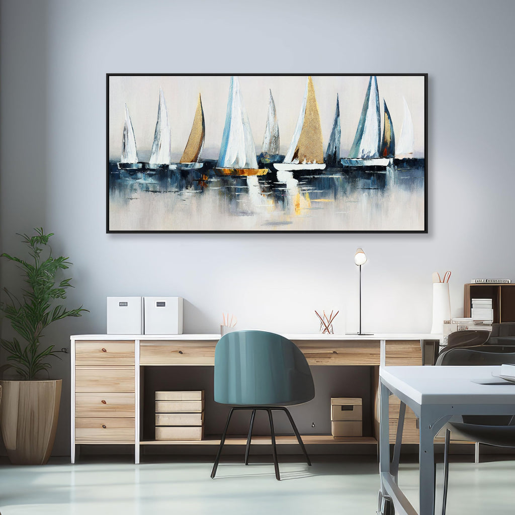 Abstract Wall Art Blue and White Sailboat Wall Paintings Framed Artwork Bedroom Bathroom Office Home Decor Can Be