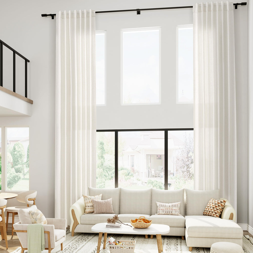 Cream Linen Curtains 192 Inches Long 2 Panels Set Extra Long Back Tab Curtains Neutral Farmhouse Light Filtering Semi