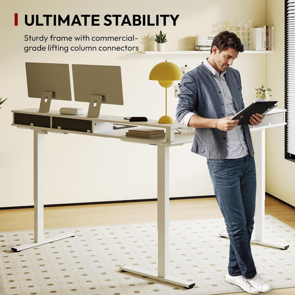 71x63 Electric L-Shaped Corner Standing Desk with 4 Drawers | Reversible L-Shape Desk, 28.3"-45.9" Height, 4 Presets