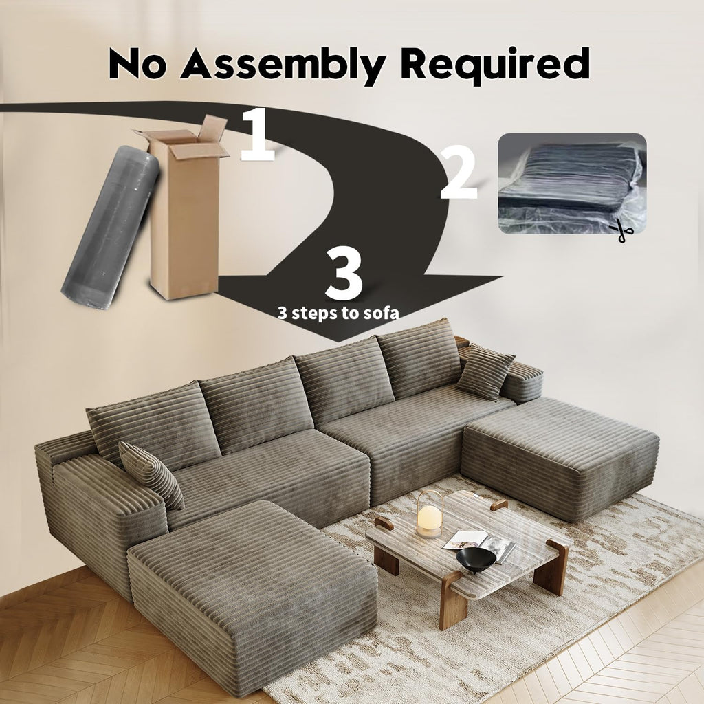 139.4" Modular Sectional Sofa, U-Shaped Minimalist Couches with 2 Ottomans Chaise, Modern Deep Seat Convertible