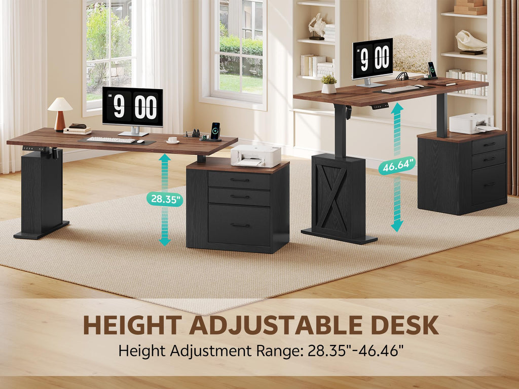 75.5'' Electric Standing Desk with Drawers Corner Desk Black