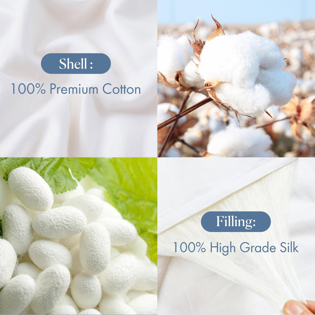 Silk Comforter with Cotton Shell Pure Natural Silk Filled Duvet for All Season Full Size 76"x87", Winter Warm
