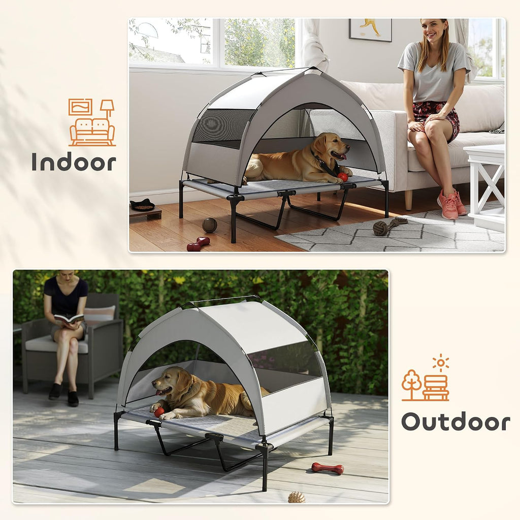 Elevated Dog Bed with Cooling Pad, 42" x 30" x 37", Light Gray
