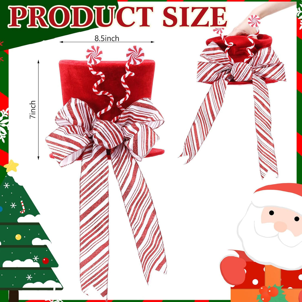 Christmas Candy Cane Tree Topper Red Hat with Red White Striped Bow