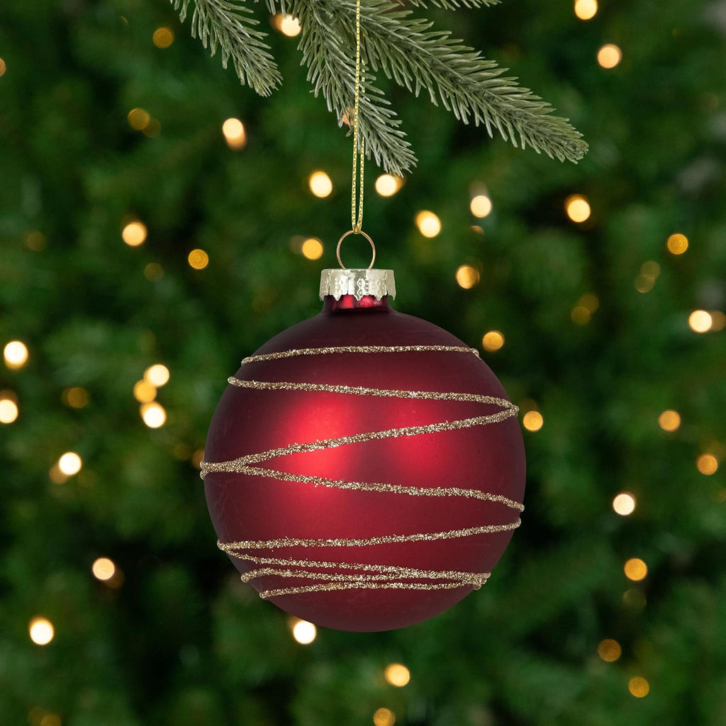 Glitter Golden Stripes Christmas Ornaments 3" Red Green 4ct