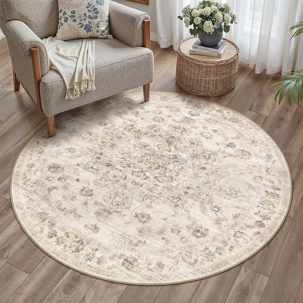 4x4 Beige Neutral Round Rug
