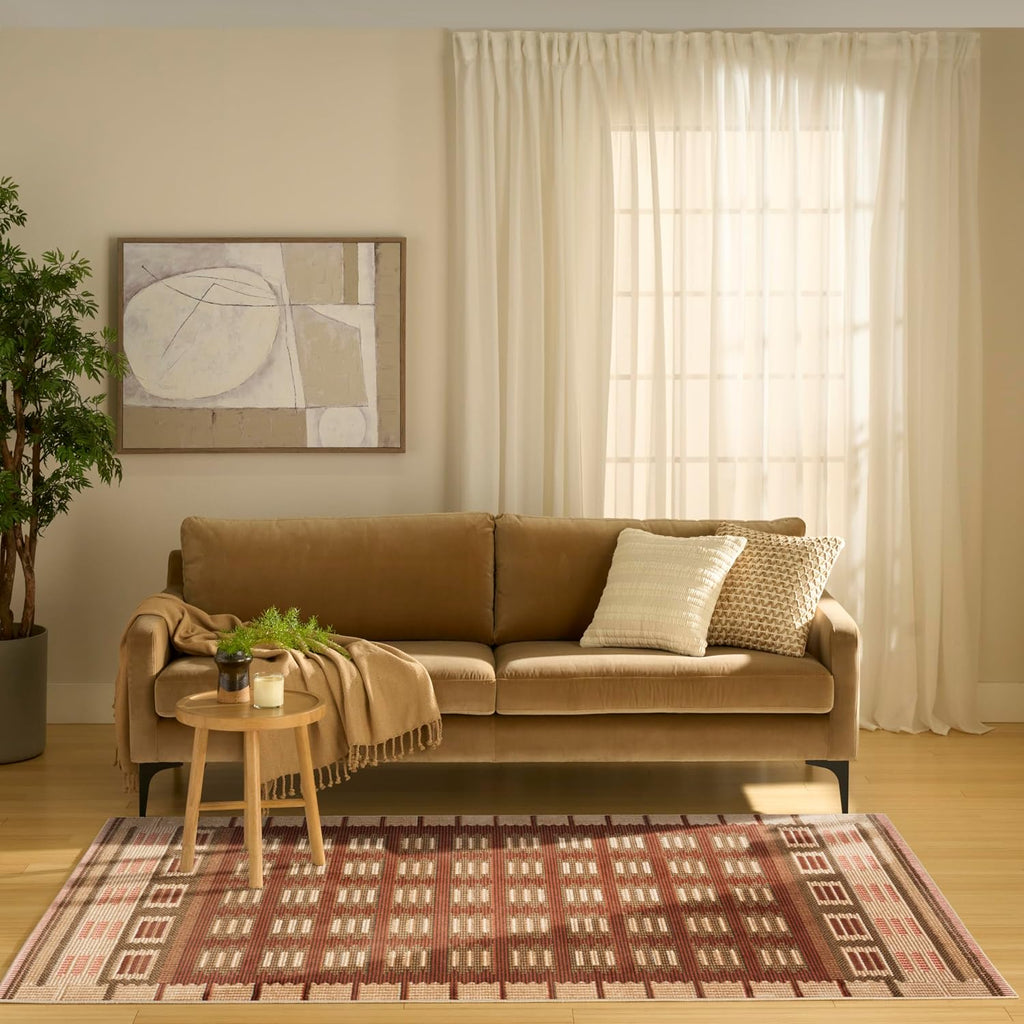 Home Nordic Rust Area Rug - Easy Clean, Non Shedding, Bed Room, Living Room, Dining Room, Kitchen