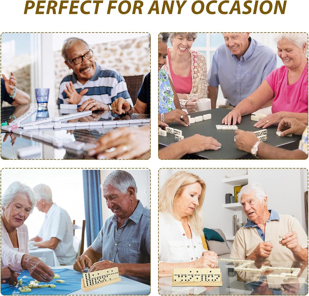 Dominoes Set for Adults with 4 Wooden Racks/Trays, Double 6 Dominoes Travel Set with Portable Case Double Six